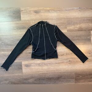 Good American Black Long Sleeve Top with White Stitching
